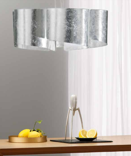 Sospensione 5 luci vetro curvo oro-argento struttura in alluminio 5XE27 non incl. IMAGINE Sospensione 5 luci vetro curvo oro-argento struttura in alluminio 5XE27 non incl. IMAGINE